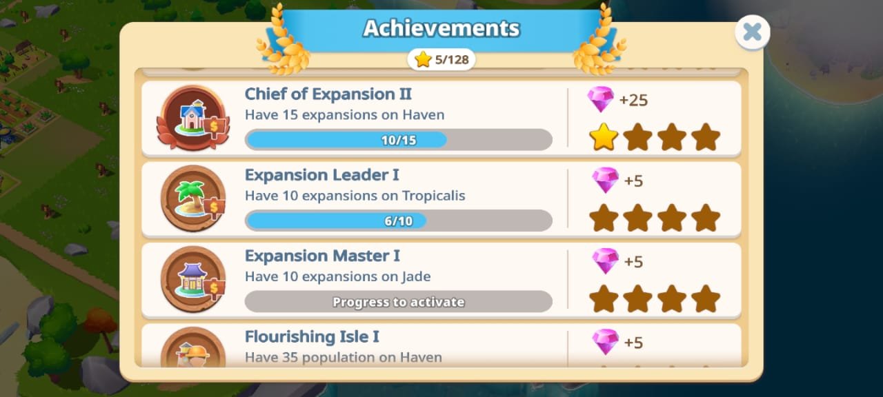 Achievements in Sunshine Island