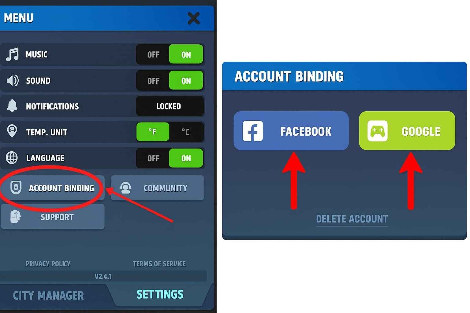 Frozen City Account Binding Guide
