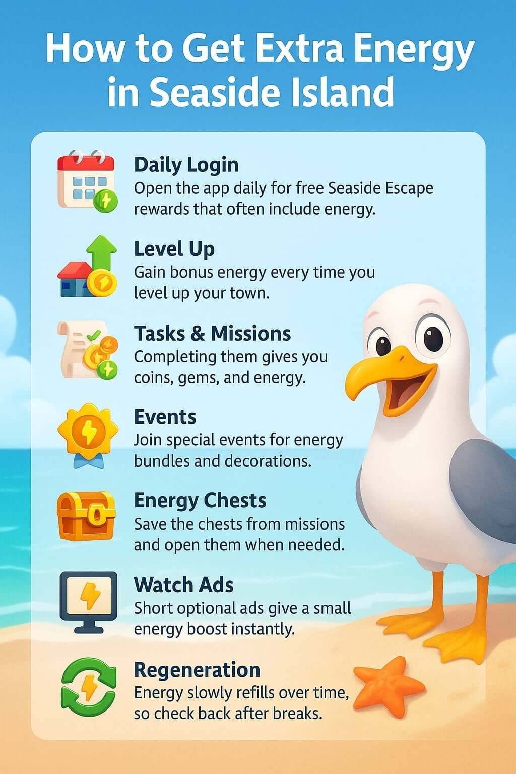 How to Get Extra Energy in Seaside escape