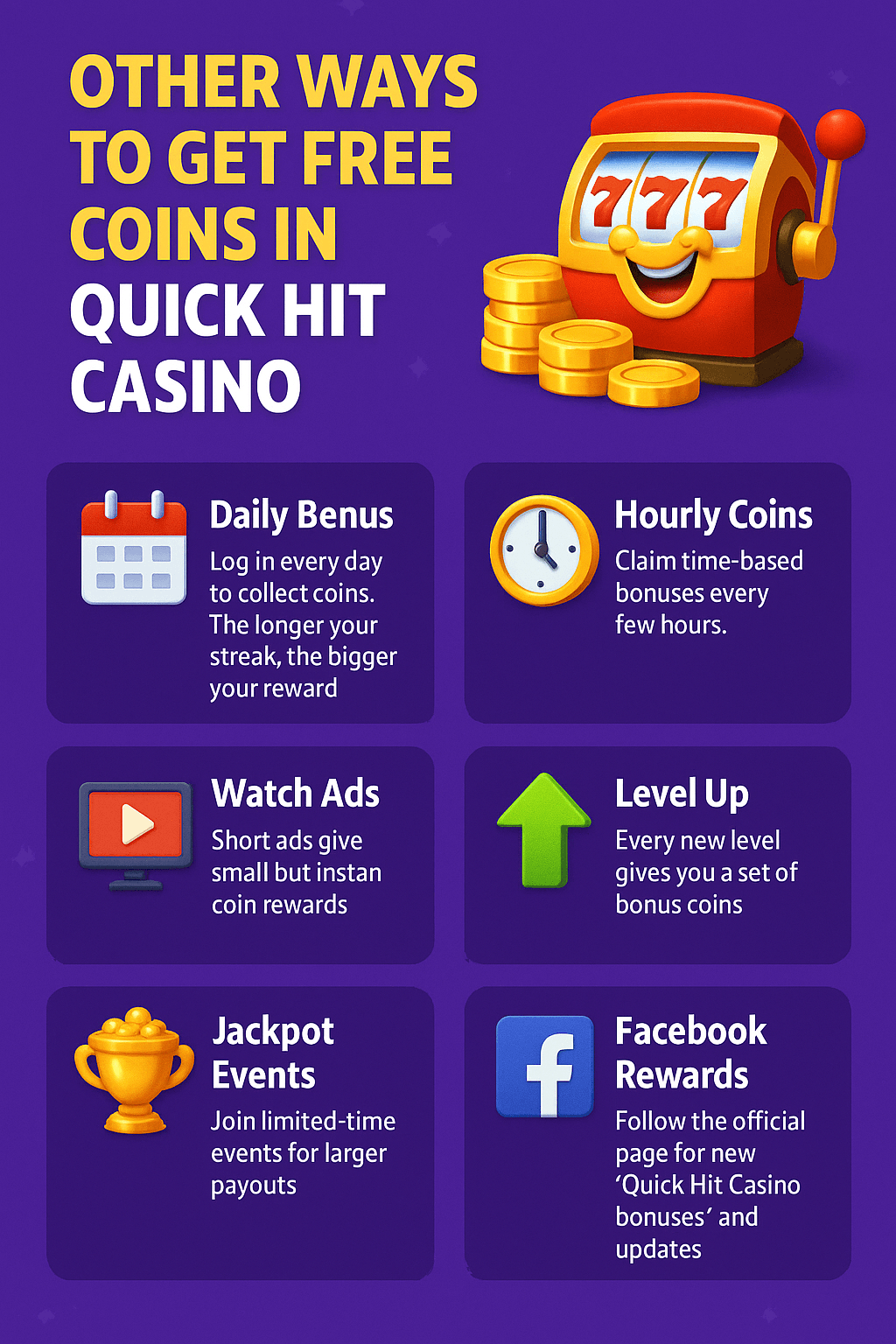 Other ways to get Free Coins in Quick Hit Casino